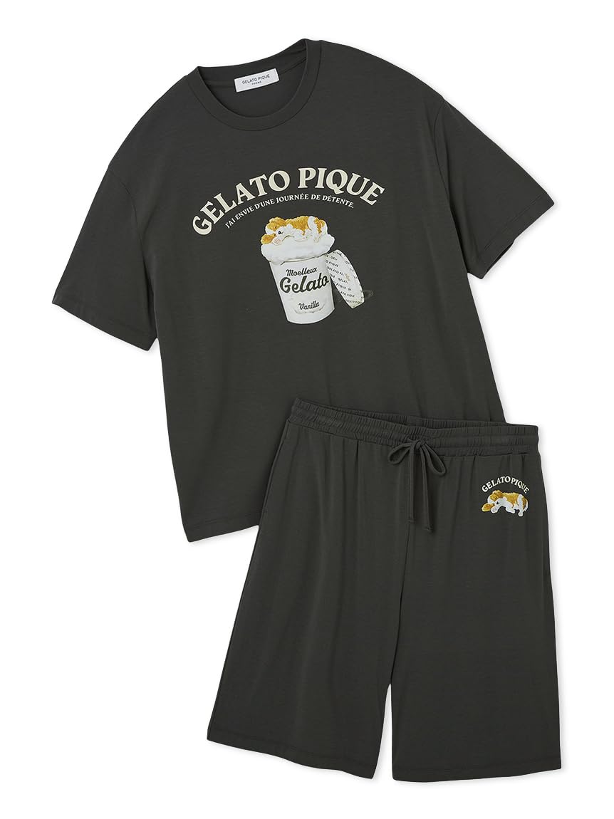 [ジェラート ピケ] HOMMEスリーピングドッグワンポイントTシャツ&ハーフパンツSET PMCT252970 メンズ DGRY