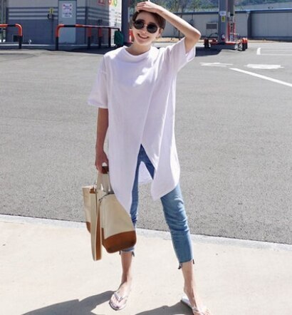 トップス シャツ カットソー 白トップス l 袖あり 5分袖 Uネック 細身 アシンメトリー 綿 大人可愛い きれいめ シンプル カジュアル 大人 上品 お洒落 かっこいい 大人女子 ルーズ 個