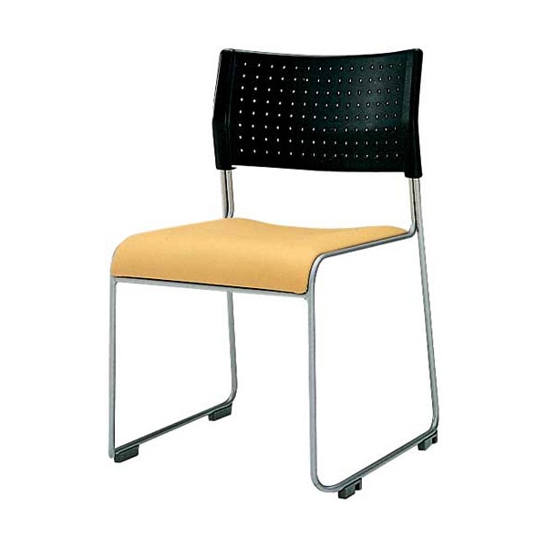 スタッキングチェア 背:樹脂 座:レザー イエロー 4脚セット メーカー直送