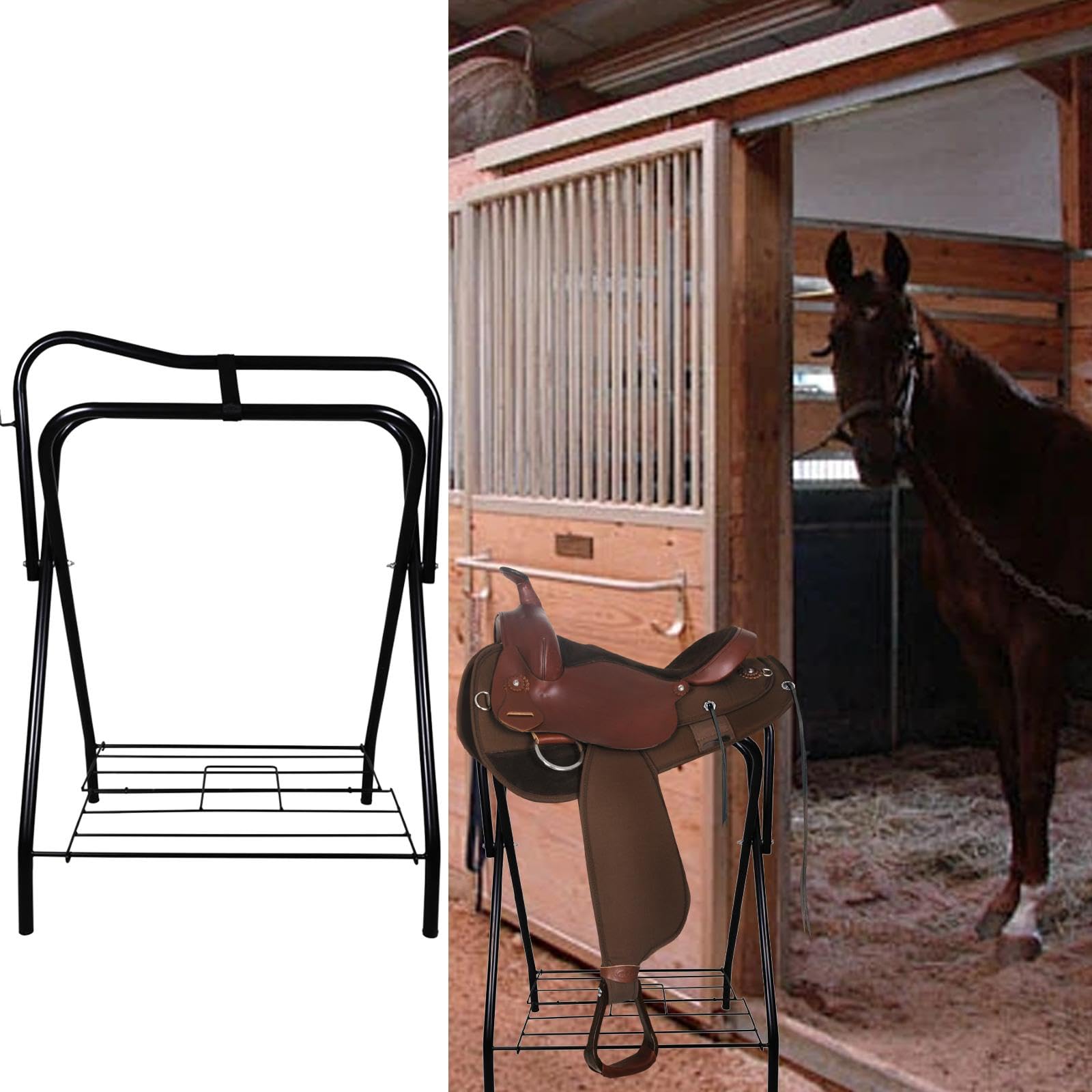 折りたたみ式サドルラックスタンド 馬サドル収納ラック 鉄 ホースサドルスタンド 自立サドルホルダー 馬タック収納ラック 倉庫用 乗馬用品 タックルーム