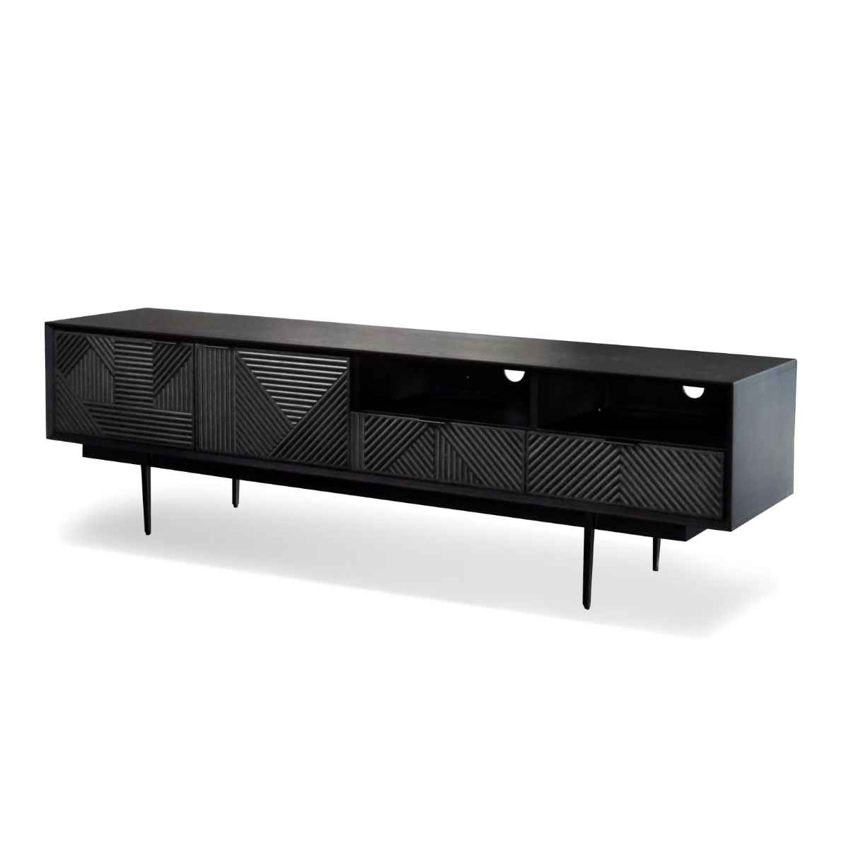 テレビ台 ローボード 溝彫りデザイン HAS 幅180cm ハス テレビボード TV台 TVボード テレビラック テレビ 完成品 収納 リビング収納 ブラック 引き出し 開梱設置
