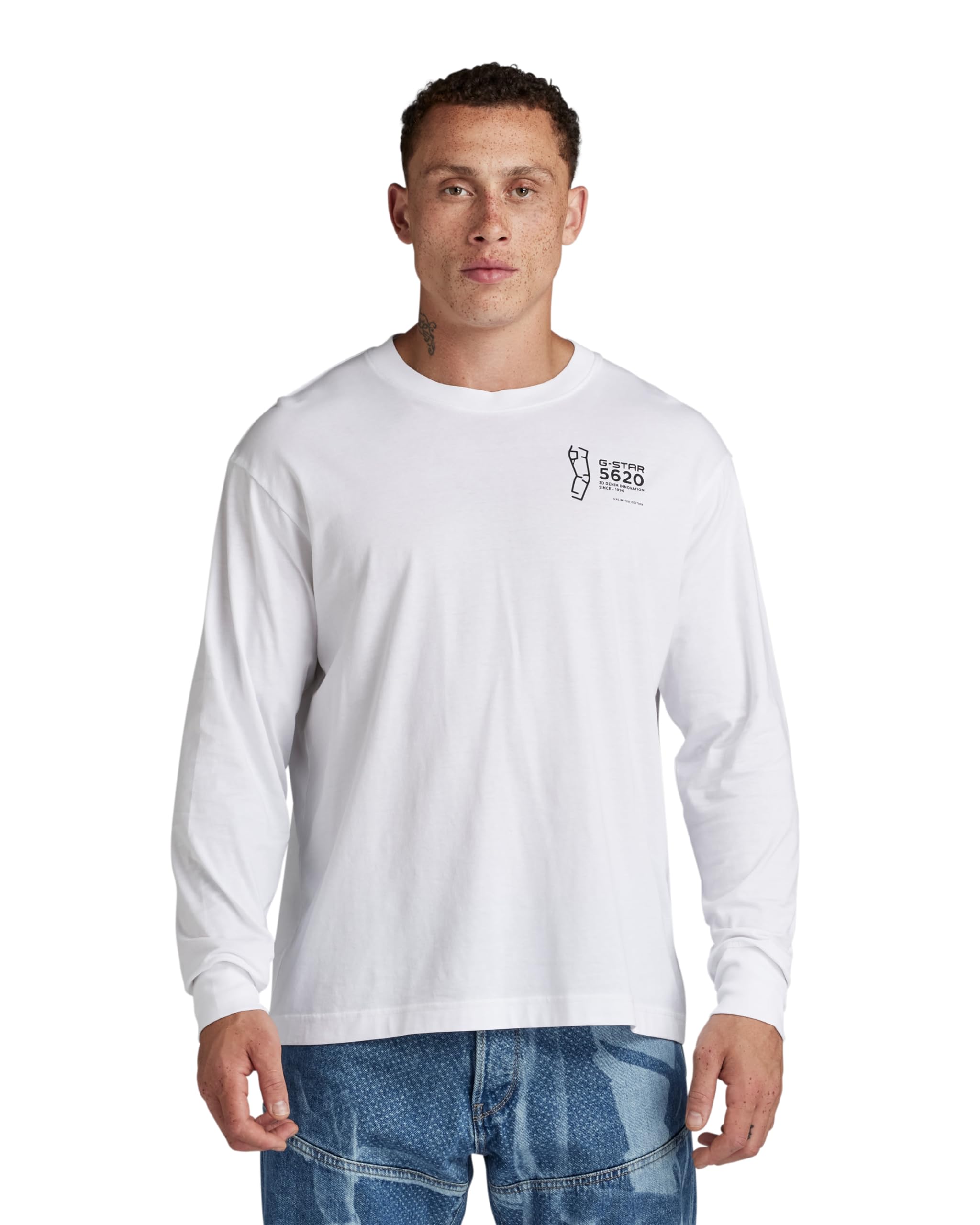 [ジースターロゥ] Tシャツ ロンT メンズ 長袖 オーバーサイズフィット ホワイト 5620 LS T D24793-336-110-M
