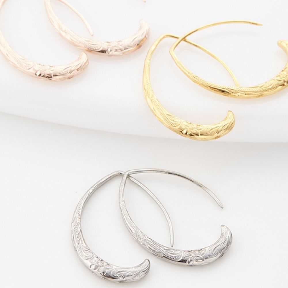 ハワイアンジュエリーフックピアス プランプ オーバル フープ レディース 金属アレルギー 対応 安心