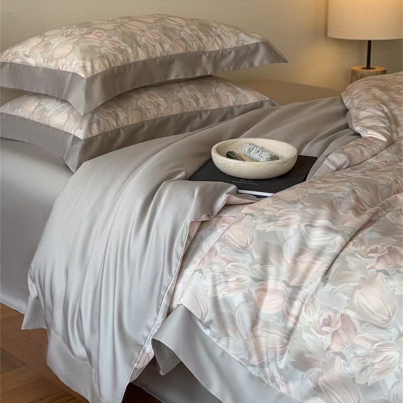 アメリカンロングベルベットコットンプリント4ピースセットピュアコットンキルトカバーフルコットンベッドシート4シーズンベッドベッドホームテキスタイルキット4