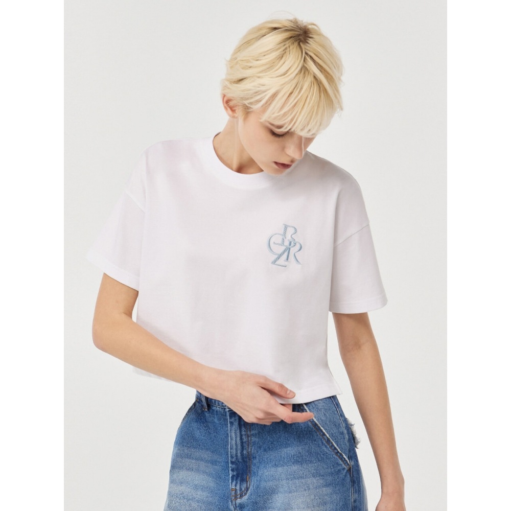 CITYBREEZE ロゴバリエーション刺繍クロップTシャツ WHITE
