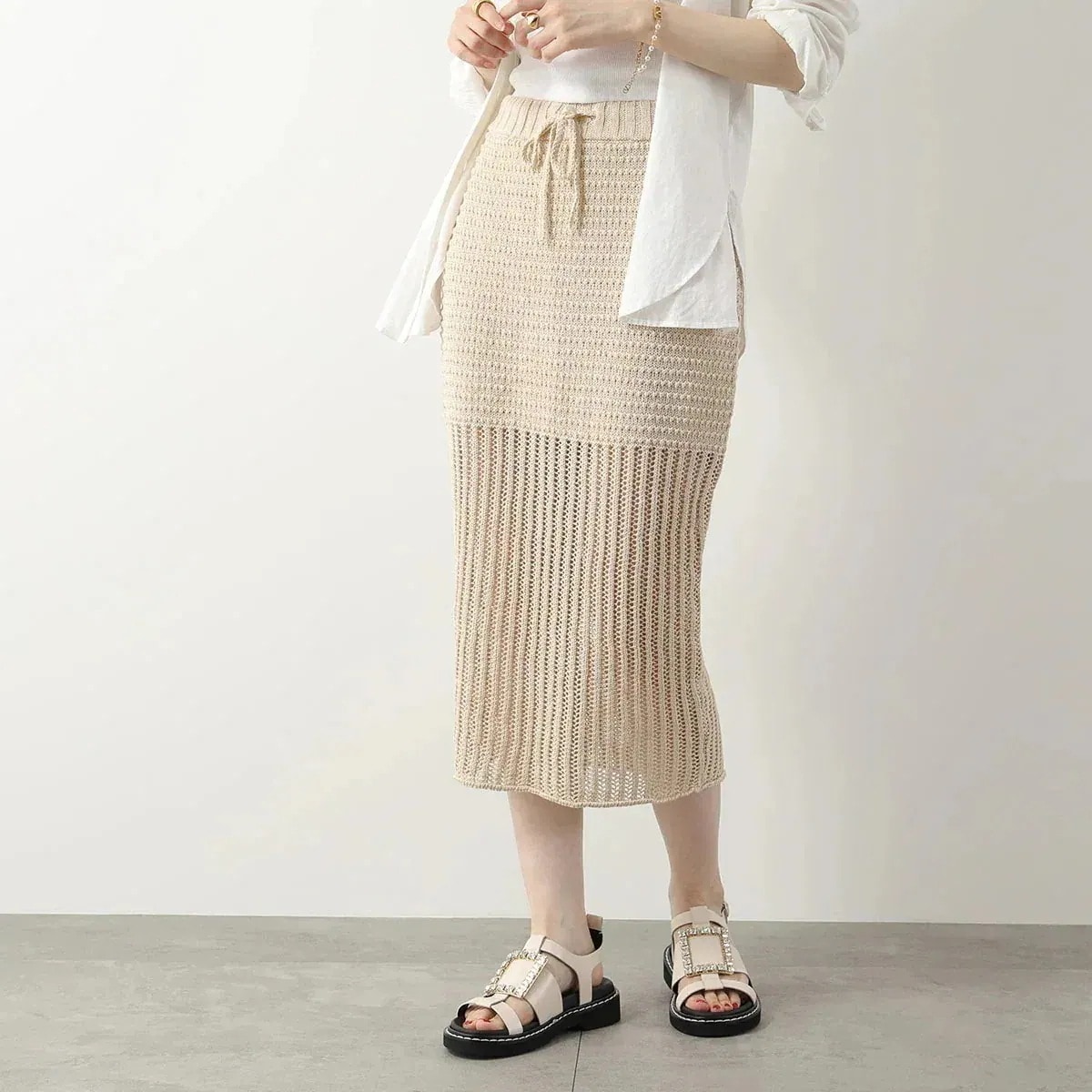 Liviana Conti リビアナコンティ スカート L4SD05 レディース ニット コットン混リネン 麻 タイト 膝下 W44-0 【mega】