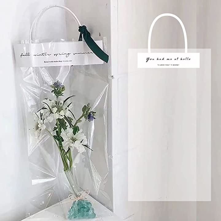 morytrade 組立済 フラワーバッグ 花 袋 持ち運び ラッピングバッグ 手提げ 透明(S(15x40)50枚)