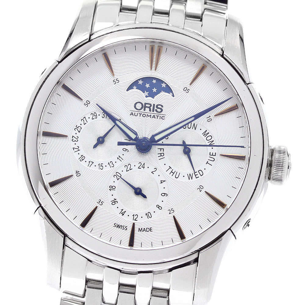 オリス ORIS 7703 アートリエ コンプリケーション ムーンフェイズ 自動巻き メンズ 保証書付き_951994【中古】