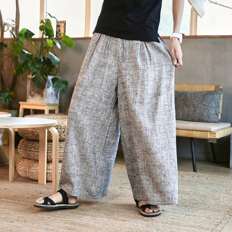 サルエル ワイドパンツ メンズ 麻パンツ ストライプ柄 ボトムス バギーパンツ リネンパンツ シンプ