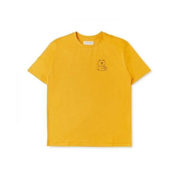 LINE FRIENDSラインフレンズメイドバイブラウンシグネチャー刺繍マスタード半袖Tシャツ