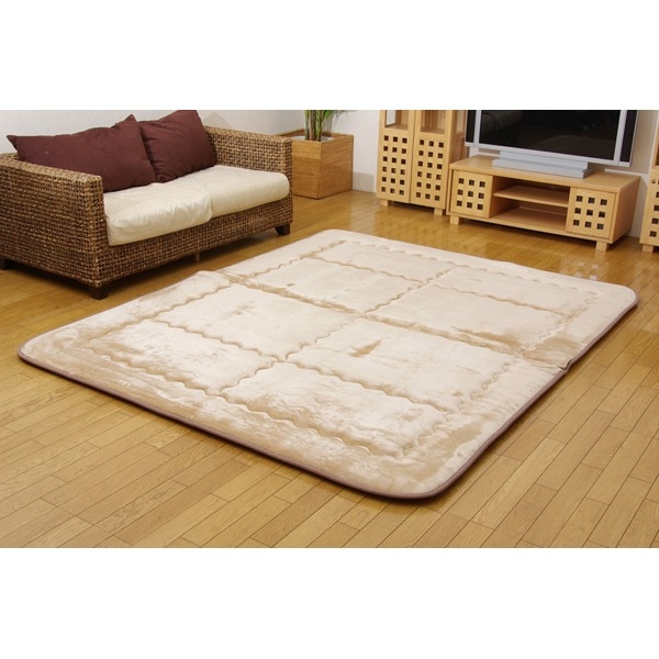 ラグマット/こたつ敷布団 (ベージュ 約190×240cm) 洗える 軽量 国産固綿40mm使用 フランネル地 ふっくら敷 (リビング)
