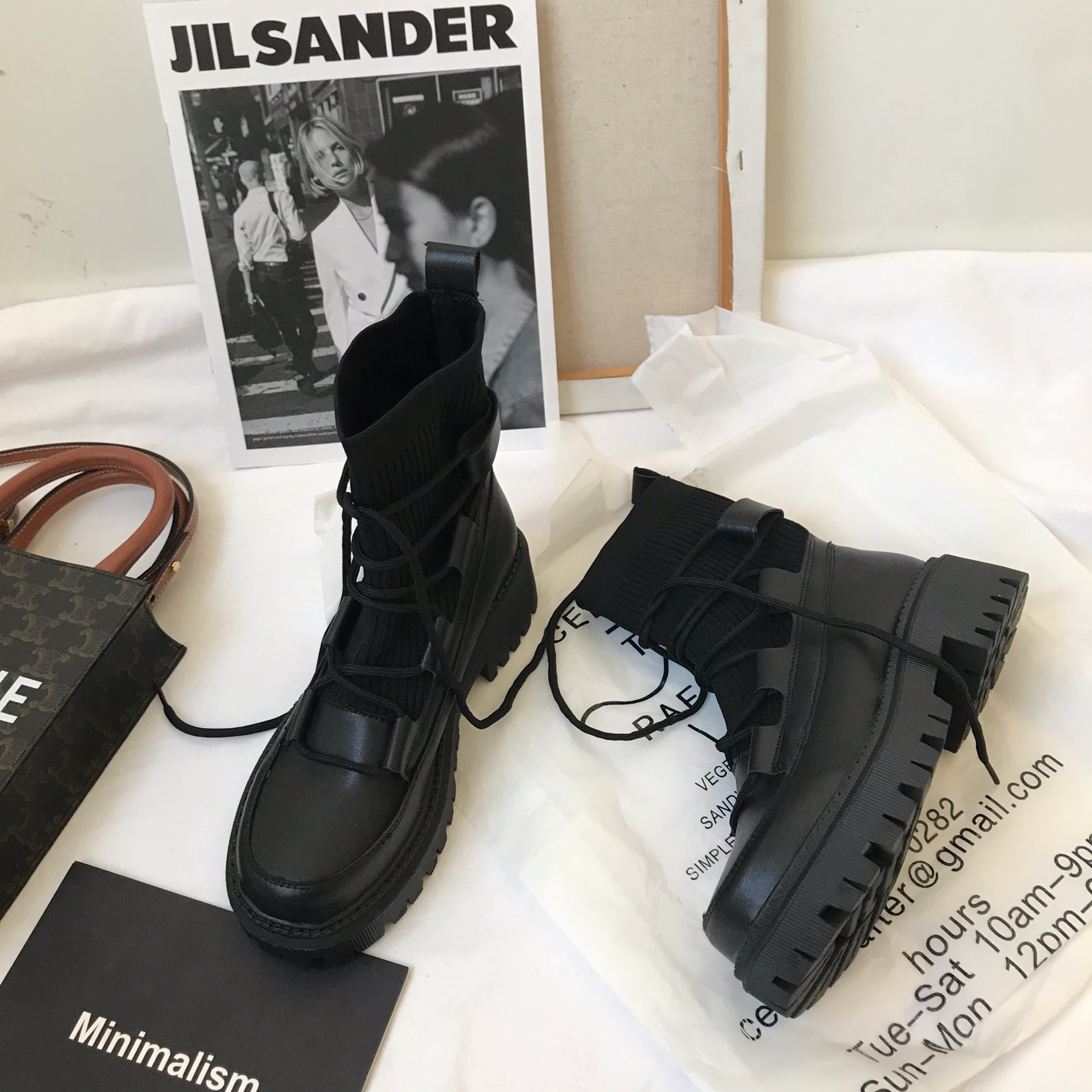 厚底ソックスブーツ 厚底 ショートブーツ 秋冬 ブーツ レディースブーツ シューズ レースアップ C317