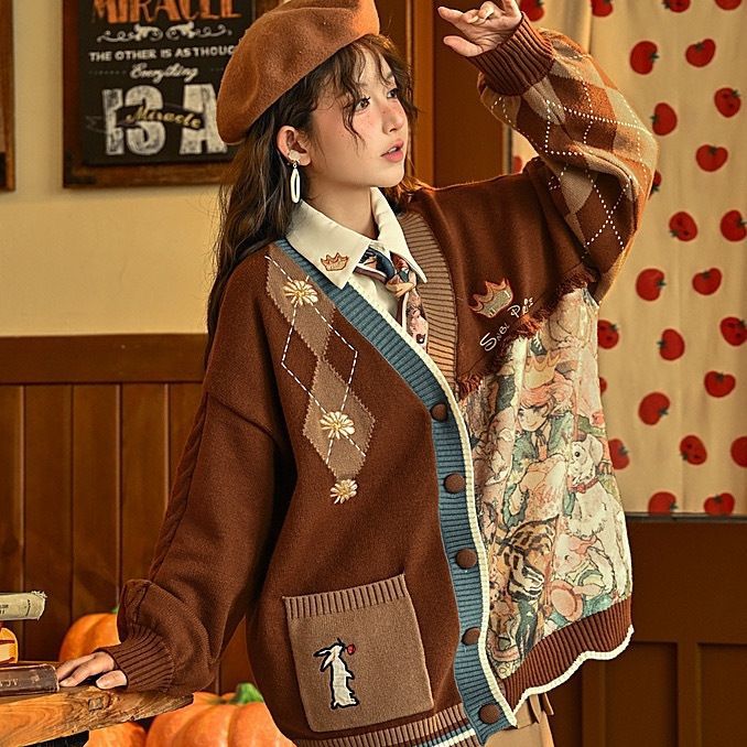 の女性用の刺繍雰囲気レトロフォレストセーターカレッジスタイル多用途ルーズスリムカーディガンジャケット