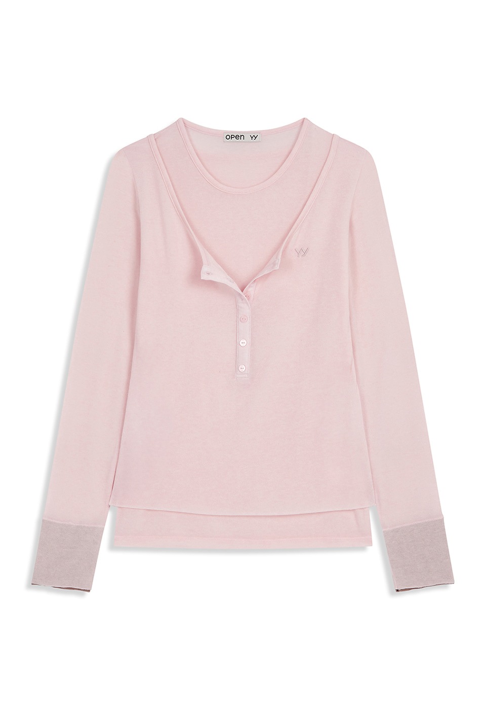 【OPEN Yy】25FW LAYERED HENLEY LOUNGE TEE : PINK
