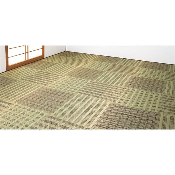 市松模様 い草花ござ/敷物 ベージュ 江戸間3畳用 折りたたみ式 抗菌防臭効果 リビング ダイニング