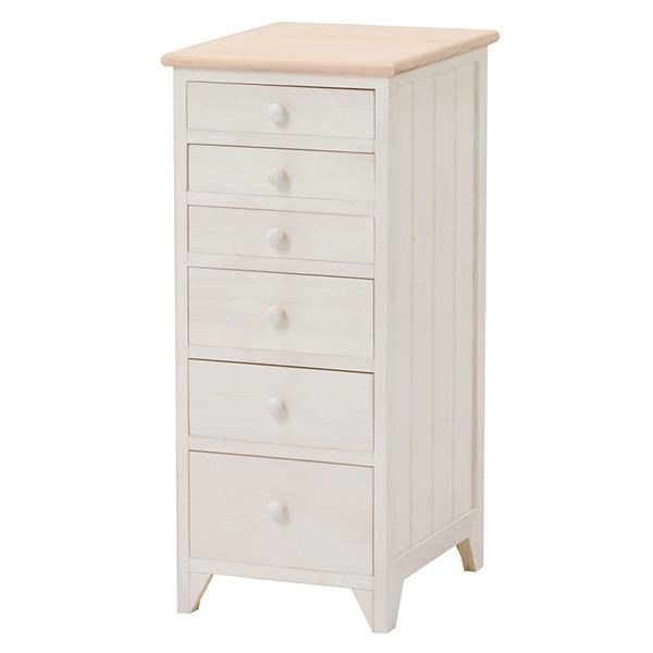 リビングチェスト/サイドチェスト6段 木製/桐 幅31cm シャビーシック アンティークホワイト（白）