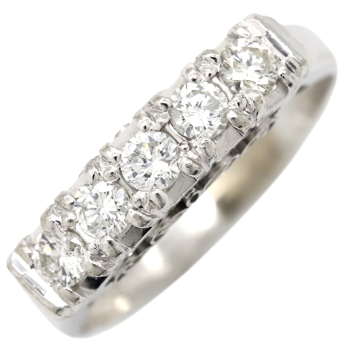 リング 指輪 ダイヤリング Pt900 ダイヤモンド プラチナシルバー 一文字 5P 8号【中古】