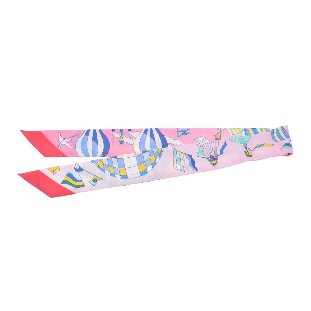 最安 鳥気球柄 ツイリー ピンク系 銀蔵 新品 スカーフ シルク100％ レディース スカーフ