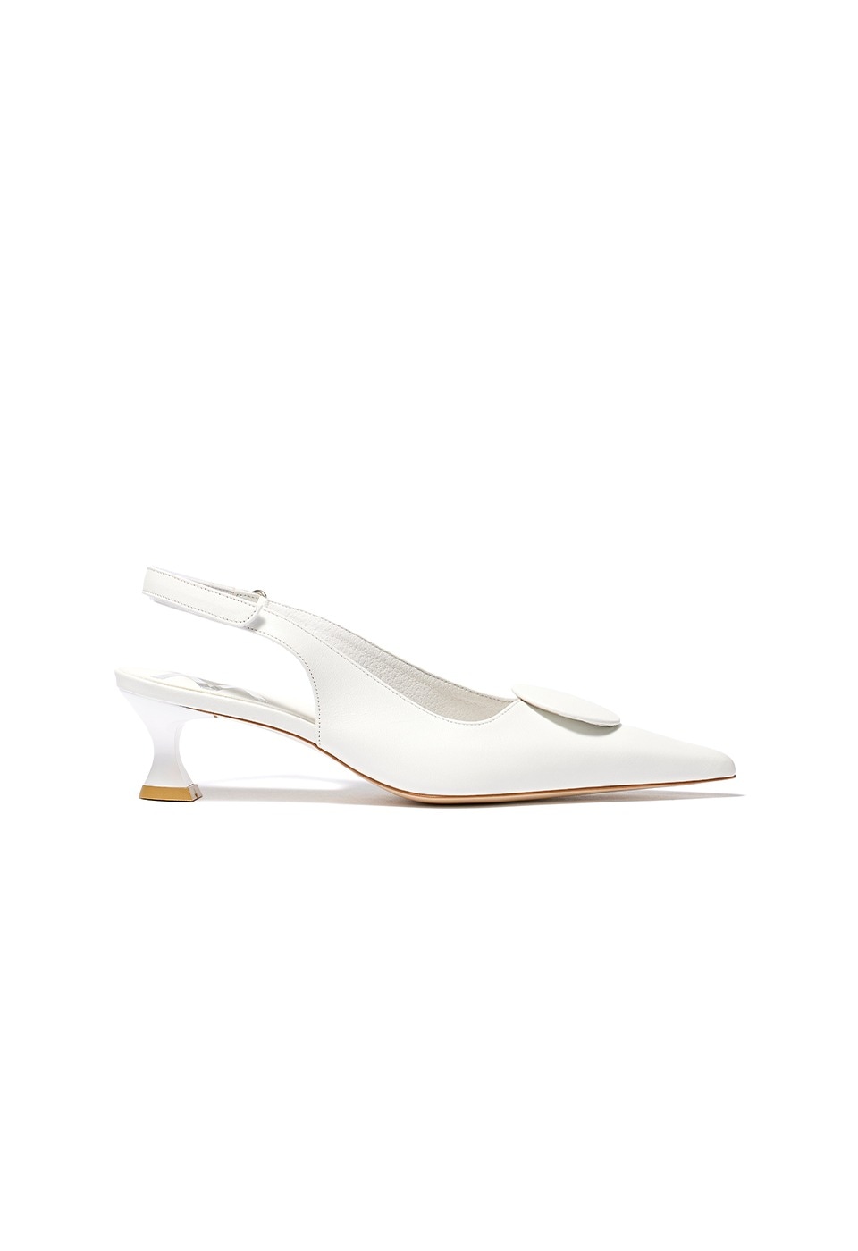 【OPEN Yy】 26SS BADGE APPLIQUÉ SLINGBACK HEELS : WHITE