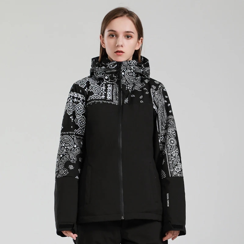 スノーボードウェア ジャケット 単品 レディース 花柄 フード付き 切り替え スノーウェア スキーウェア スノボ おしゃれ 防風防水防雪防寒保温通気 耐摩擦 韓国 Snowboardwear