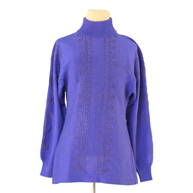 ニット セーター タートル デザイン入り ブルーパープル 中古