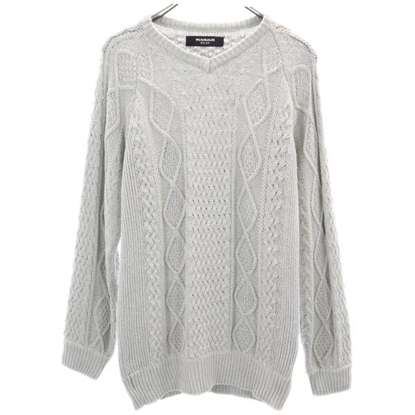 長袖 Vネック セーター M グレー ニット メンズ