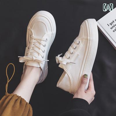 かかし スニーカー レディース スリッポン キャンバス シューズ 春夏秋 薄手 通気性 ハーフ スリッパ ホワイト ブラック