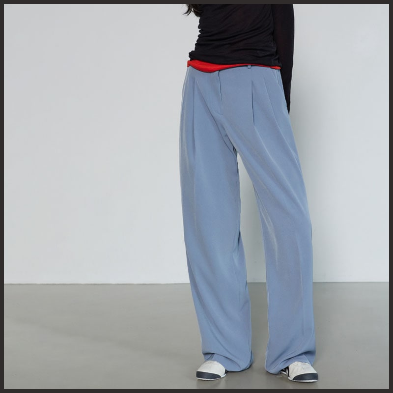 TWO PINTUCK WIDE SLACKS SMOKY BLUE