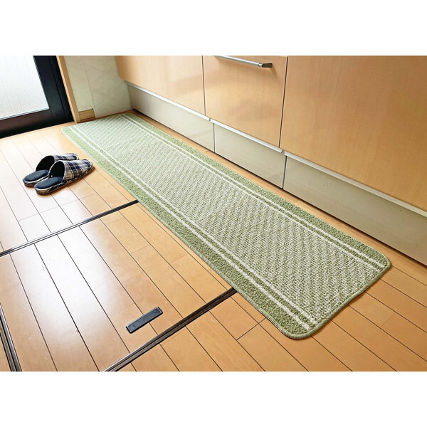 マルナカ 6449 日本製キッチンマット コットンライン 45×180cm グリーン メーカー直送
