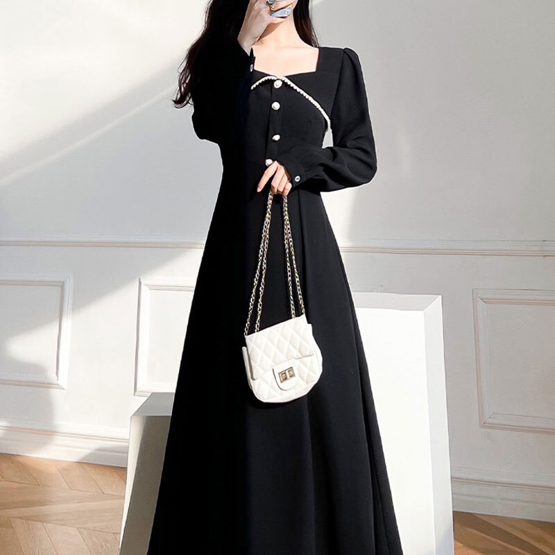 ドレス ワンピース パーティードレス パーティドレス 二次会ドレス ロングドレス ワンピースドレス ワンピドレス 膝下 ロング ロング丈 袖あり 長袖 スクエアネック 襟付き Aライン かわいい