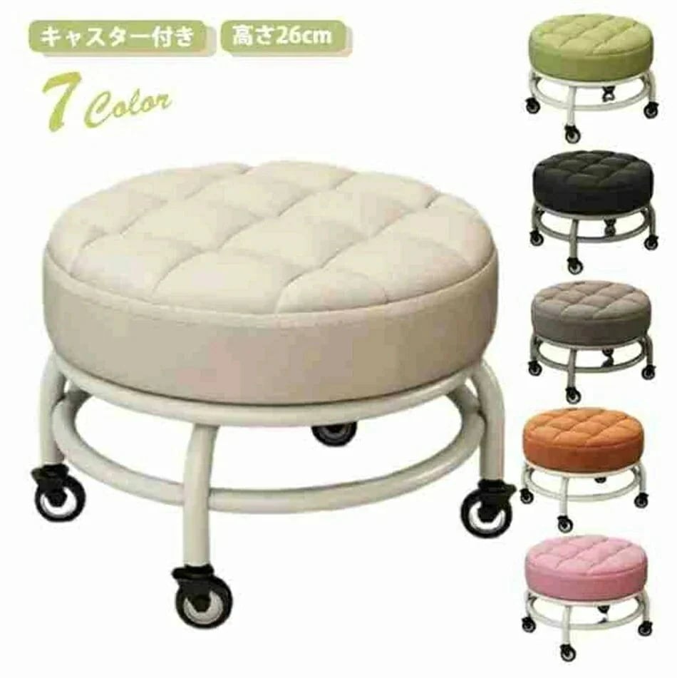 3月ロースツール キャスター付き キルティング 椅子 スチール脚 高さ26cm 全7色 ミニ スツール 低め フットケアスツール 作業椅子 丸椅子
