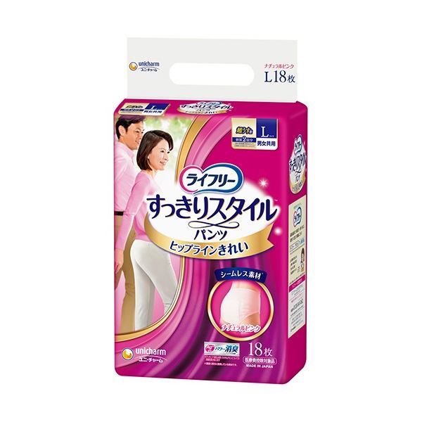 （まとめ）ユニ/チャーム ライフリー すっきりスタイルパンツ ピンク L 1パック（18枚）[x5]