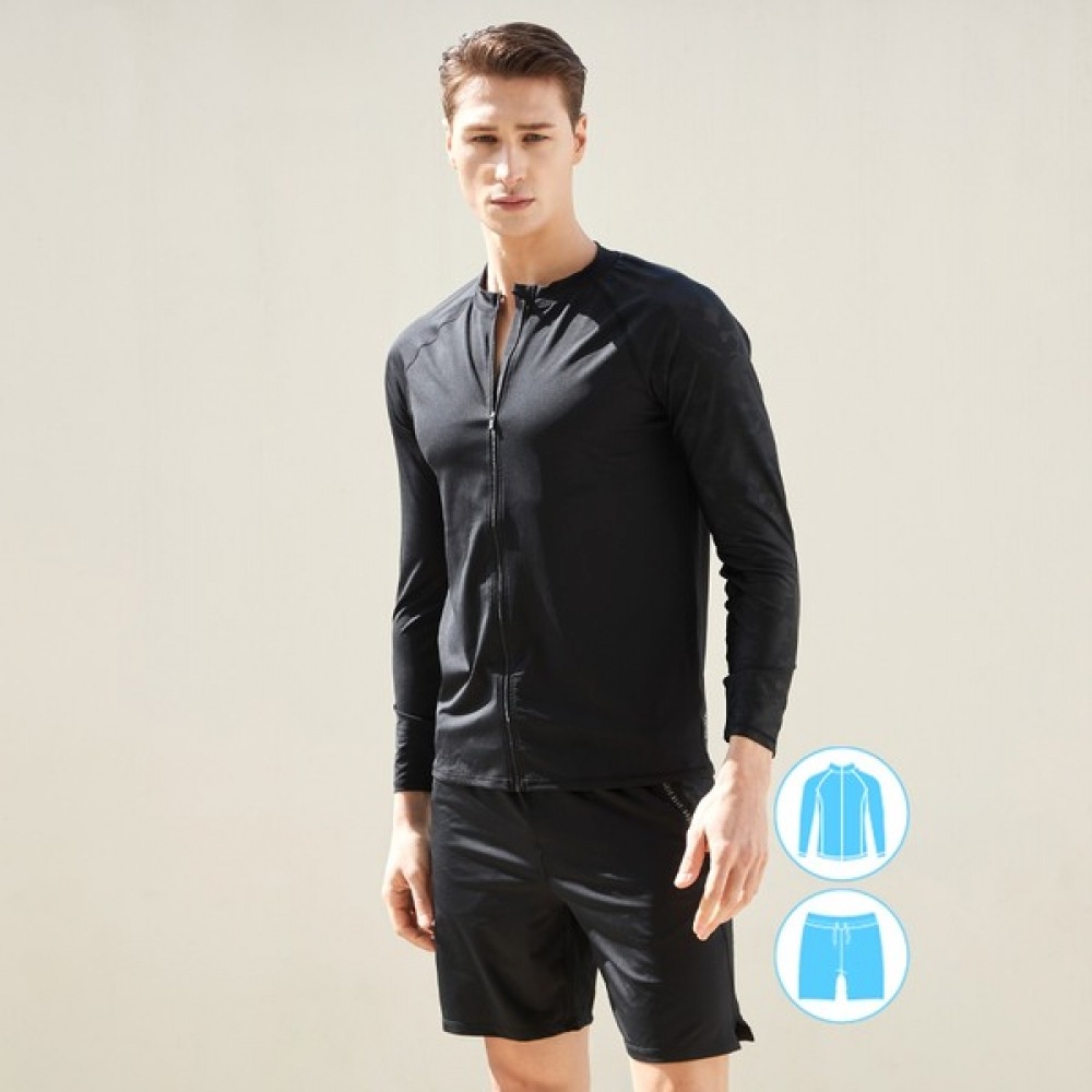 (ベーシックエル) ベーシックエルメンズジップアップラッシュガードビーチショーツセット BEM-W905K