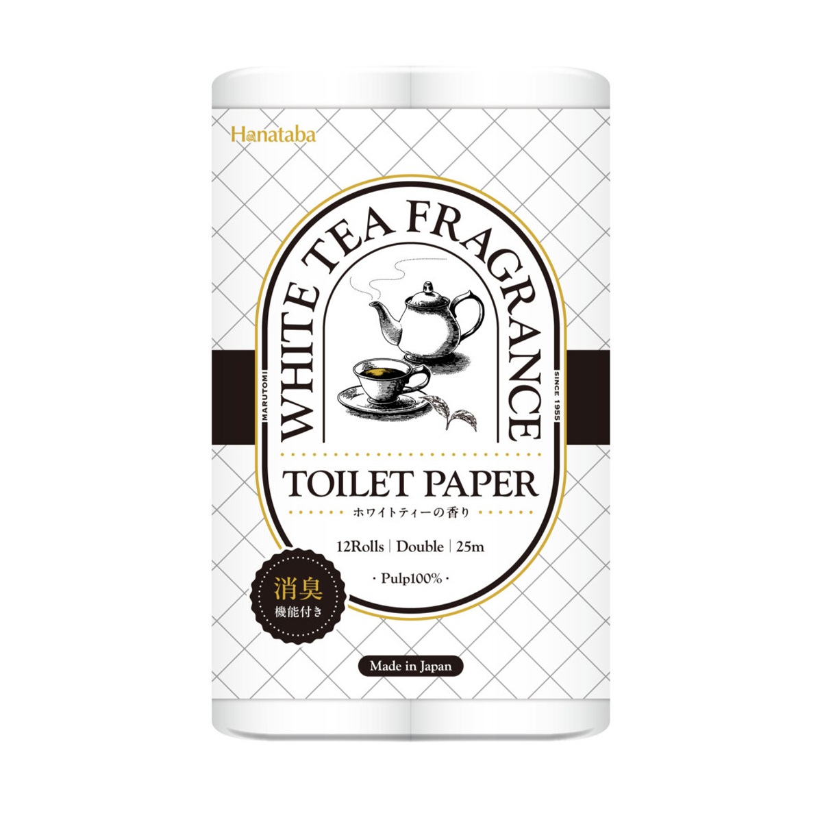 トイレットペーパー 丸富製紙 Hanataba 消臭機能 パルプ100% ダブル25m ホワイトティーの香り 12ロール入り X8パック