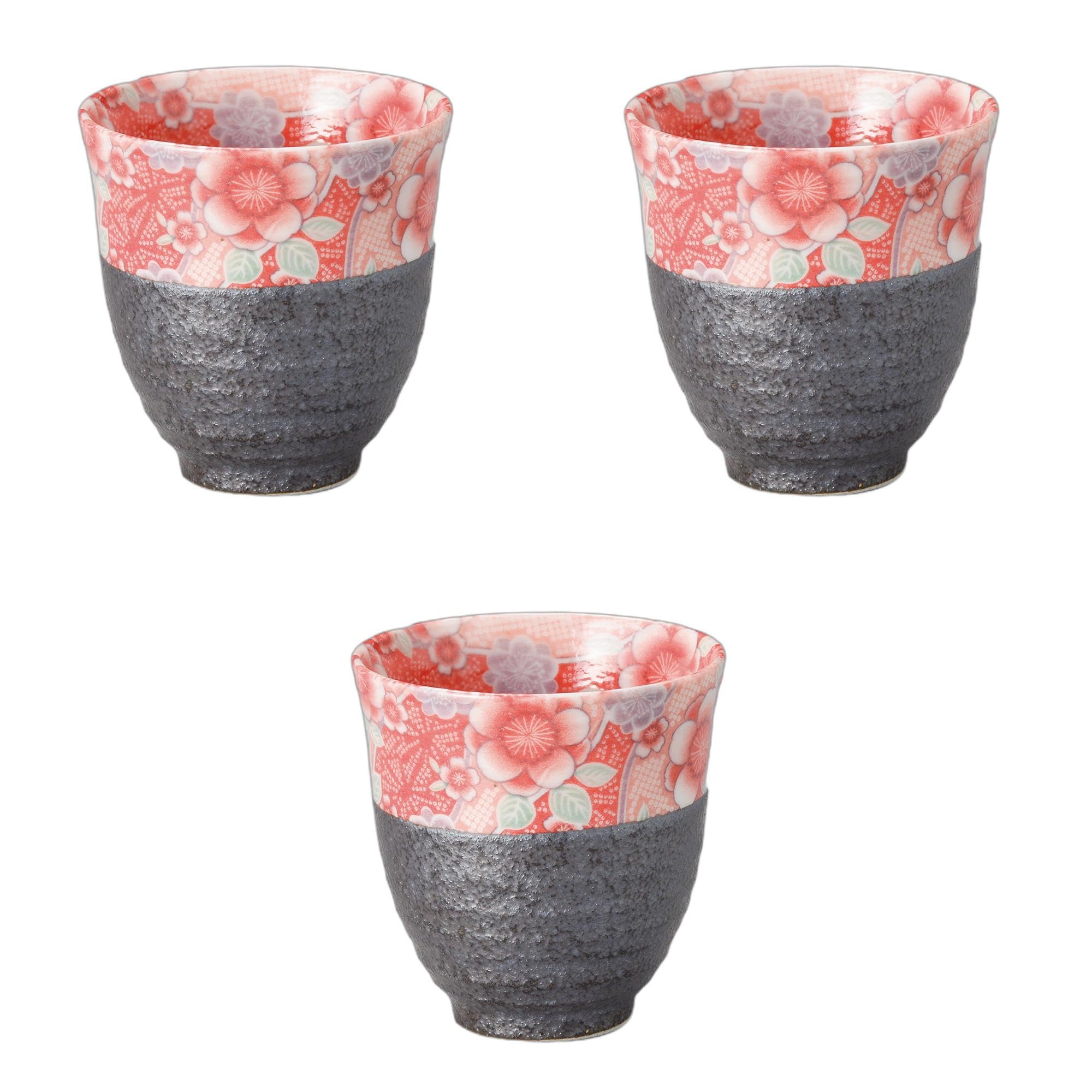 セトモノホンポ(Setomonohonpo) 3個セット 華友禅長湯呑（黒） [ 8.3×8.6cm ] 湯呑陶磁器