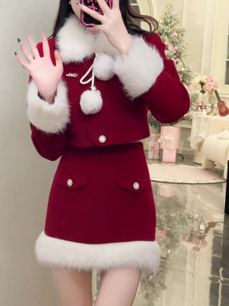 サンタコス 新年 セット レディース 冬 アウターウェア+ショートスカートファッション ツーセット