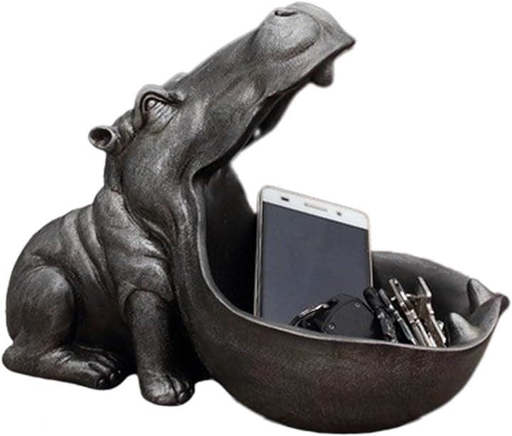 カバの置物 おもしろ雑貨 インテリア おしゃれ 小物入れ カバ像 プレゼント(アイアングレー, 大サイズ)