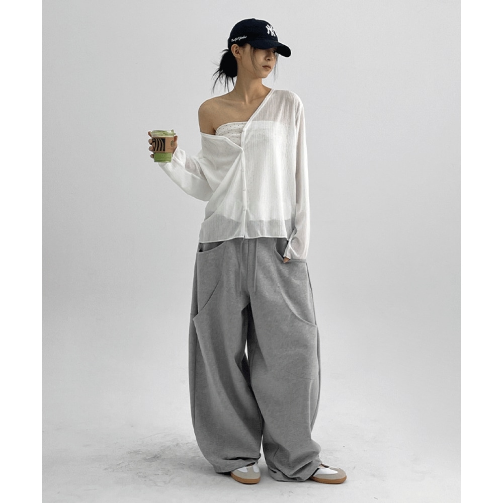 ブラックアップガンブルサマーシースルールーズフィット Vネックカーディガン