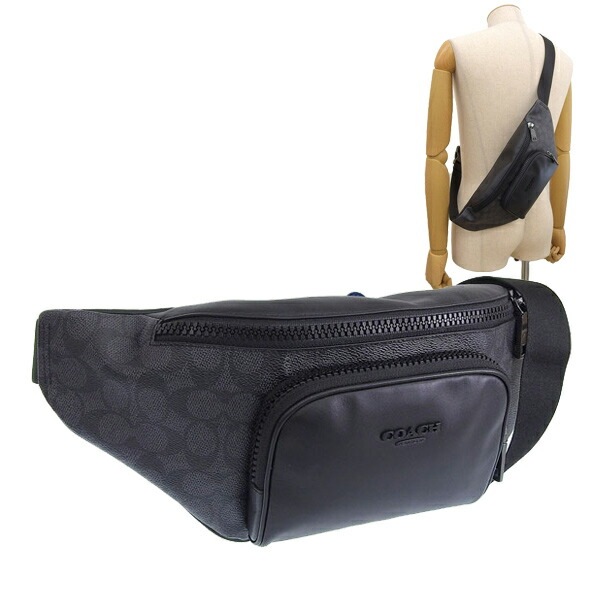 コーチ バッグ メンズ ボディバッグ アウトレット チャコール×ブラック レーサー ベルトバッグ シグネチャー キャンバス RACER BLT B SIG CT714QBMI5 COACH