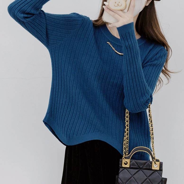 ネックチェーン付きイレヘムリブニット トップス レディース 春 秋 冬 ニット リブニット チェーン30%までに制限