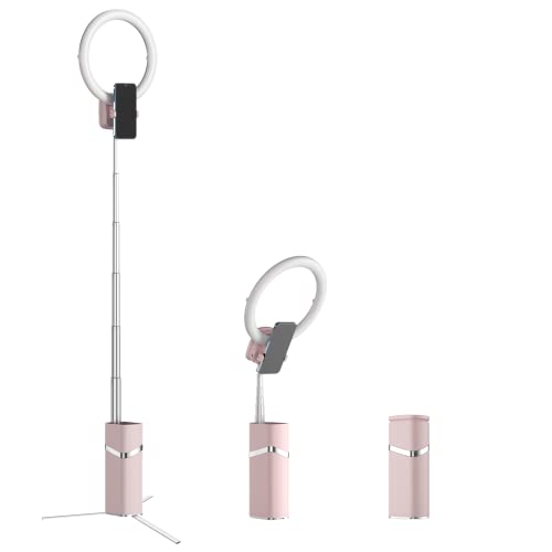 折り畳み一体式 リングライト スタンド三脚 俯瞰撮影 女優ライトtoothシャッターで付属 LED美肌ライト スマホ 外径10インチ 3色モード/9段輝度調節 自撮り写真 照明 撮影 ライブ配信 デジ