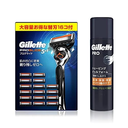 ジレット プログライド マニュアル 本体 (替刃16コ付) +シェービングジェルフォーム 195g【セット買い】髭剃り カミソリ 男性 メンズ