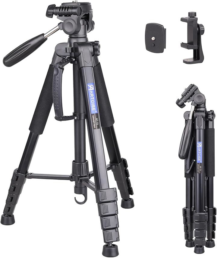 軽量 カメラ 三脚 188cm 5段階伸縮 360回転 アルミ製 スマホビデオ ハンドル 3Way雲台 水準器搭載 DSLR 一眼レフビデオ デジカメ対応 耐荷重 5キロ