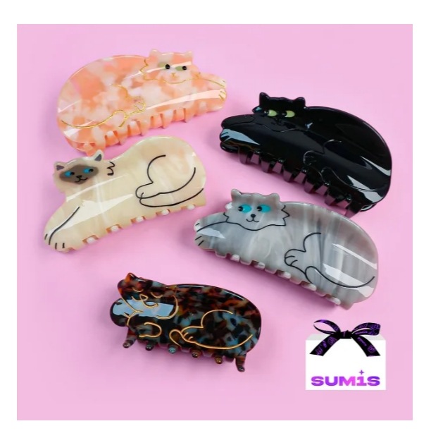 Black pink ククスジェットBEST 猫 ヘアクリップ 3種択1(+ギフト包装)