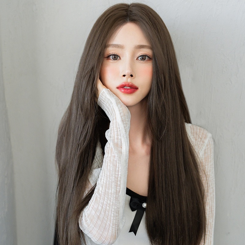 ウィッグ女性用ロングヘア手織りフルヘッドカバーブラックロングストレートヘアナチュラルインビジブルレースフルリアルウィッグ