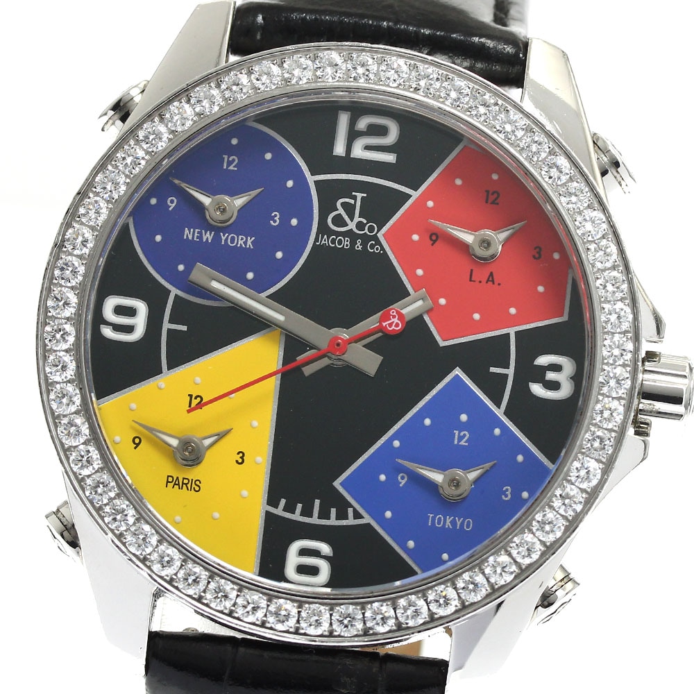 ジェイコブ JACOB&CO ファイブタイムゾーン ダイヤベゼル クォーツ メンズ _875534【中古】