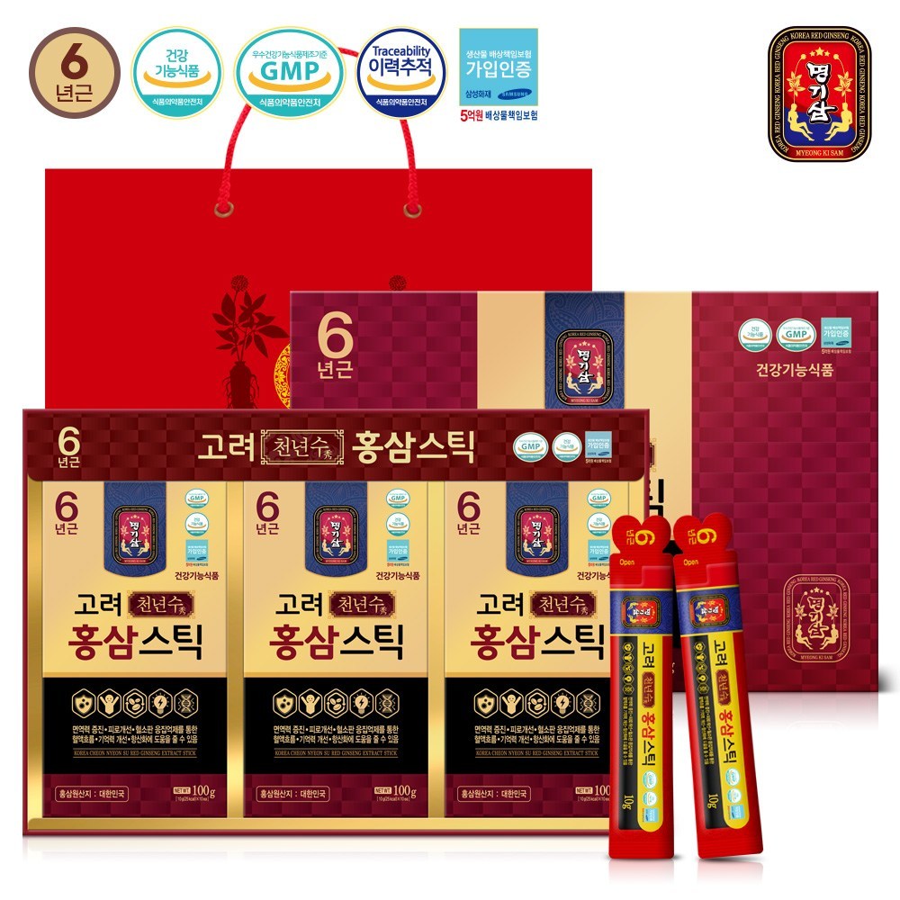 明器参6年根高麗千年水紅参スティック30包＋ショッピングバッグ（紅参ギフトセット）300g1個 5,419円