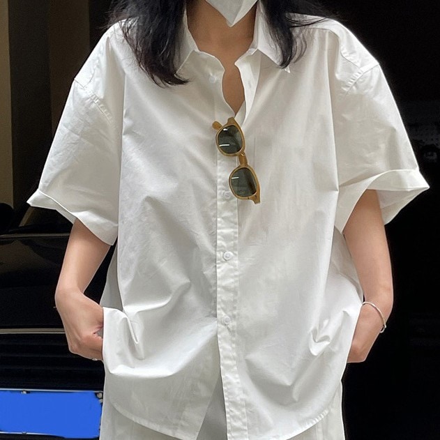 2026 冷淡風 白 半袖 シャツ 春夏 薄手 トップス レディース おしゃれ ゆったり アウター 塩系 シャツ771