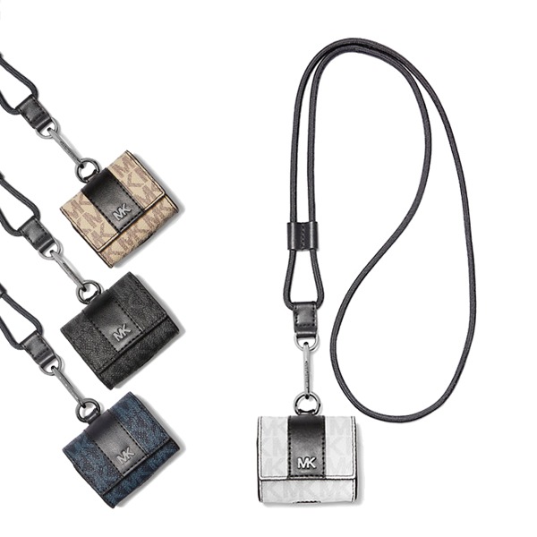 即発 正規品 USA直送 アウトレット MKシグネチャー PVC Air Pods ケース ワイヤレスイヤホン ギフティング ネックストラップ付き 3