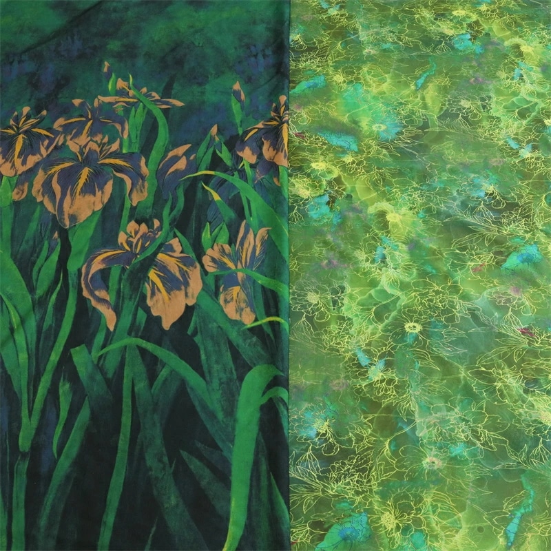 145cm幅 190cm単位 生地 布 ジャガード生地 リバーシブル 絹 きぬ 絹織物 中華風 滑らか ドレープ 布地 ぬの きじ チャイナードレス生地 洋服生地 裁縫 手芸 アヤメの花柄 植物柄 グ